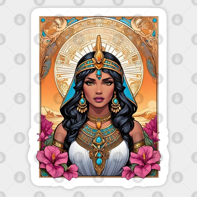 Cleopatra Queen of Egypt retro vintage floral design Sticker by Neon City Bazaar